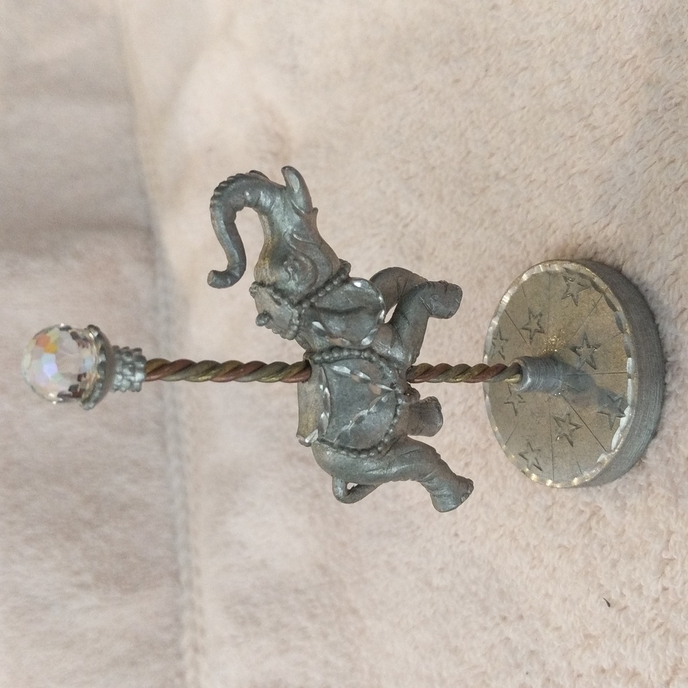 1984 Spoontiques Pewter Carousel Elephant with Crystal Ball Top